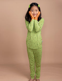COMFORT Organic Bamboo Long Sleeved Top & Bottom Set in Veges