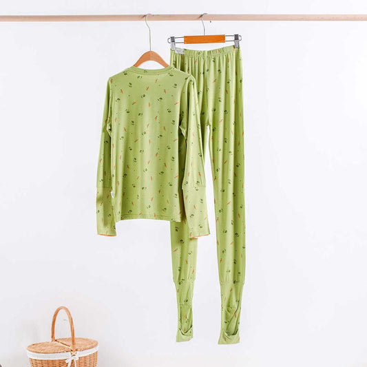 COMFORT Organic Bamboo Long Sleeved Top & Bottom Set in Veges