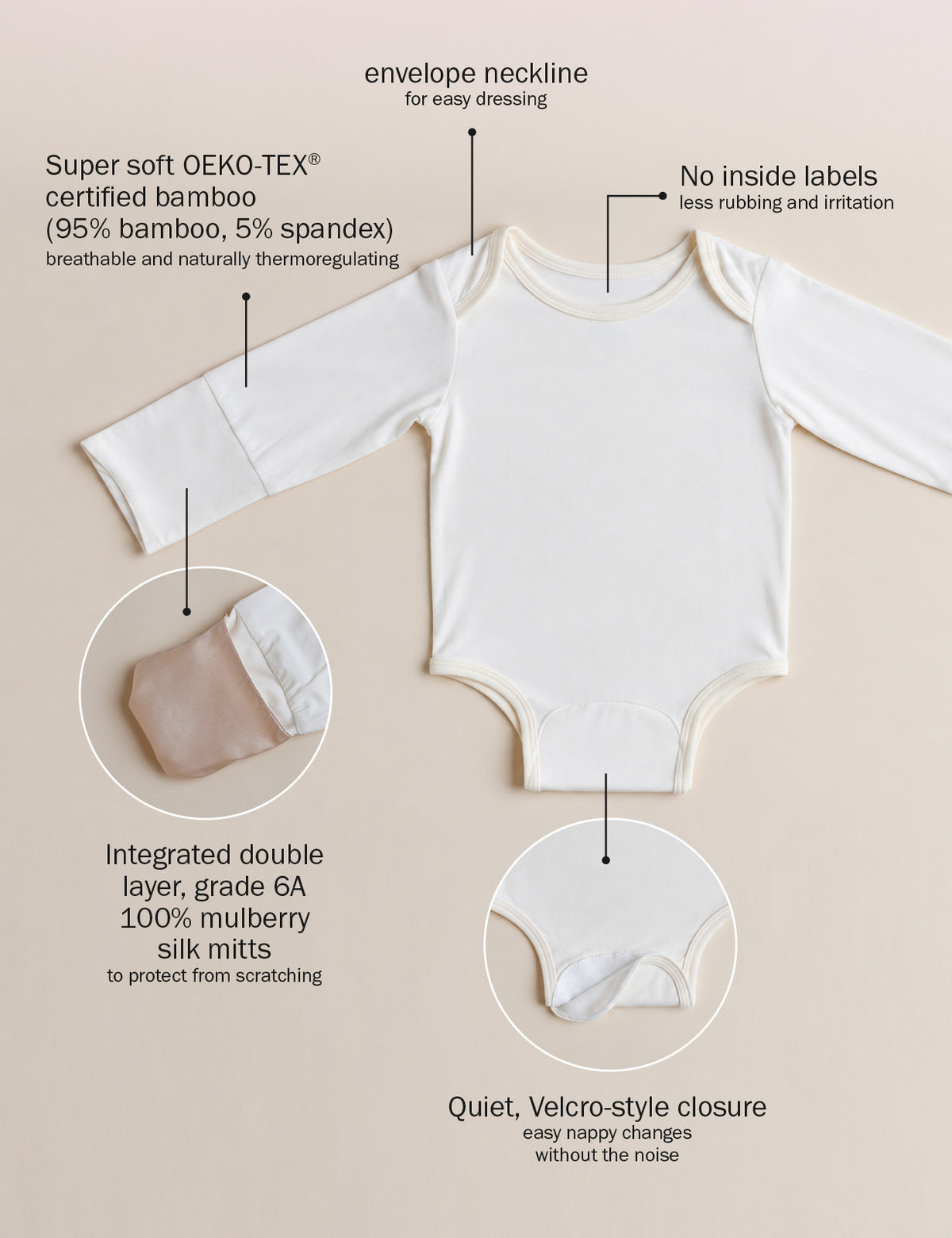 Smart Bodysuit with Silk Mitts & Quiet Closure