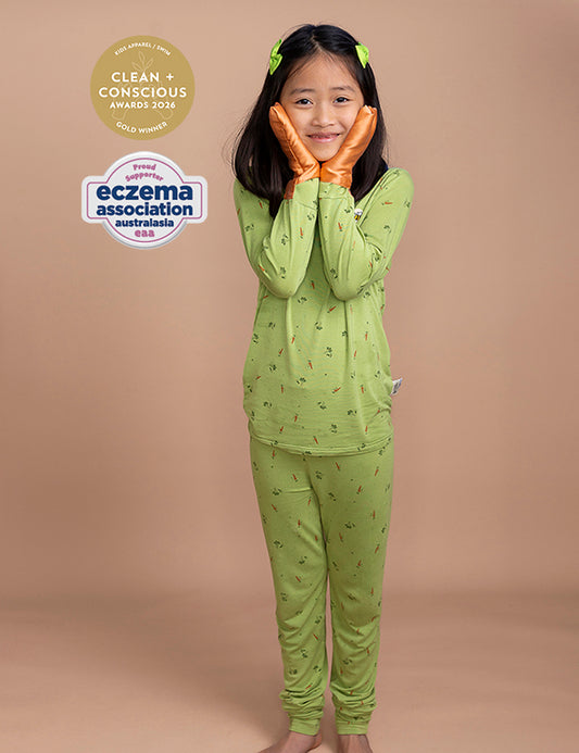 COMFORT Organic Bamboo Long Sleeved Top & Bottom Set in Veges